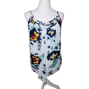 Patagonia Women's Spaghetti Strap Tank Top Tropical Floral Print Light Blue Sz L